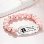 Alerta Médica de Emergencia Personalizada ID elástico rosa pulsera de cuentas con texto grabado de primeros auxilios para la alergia diabéticos Mujeres