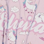 Gepersonaliseerde sneldrogende zandvrije roze cartoon regenboog fantasie eenhoorn strandhanddoek met capuchon en naam verjaardagscadeau zomer voor mei