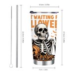 Esqueleto Personalizado Esperando Halloween Calabaza 20oz Nombre Vaso con Tapa Pajita Divertido Halloween Holiday Regalo para la Familia Amigo