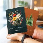Personalised Pine Tree Wildflower Mr Mrs Leather Passport Holder with Name and Date Wedding Honeymoon Anniversary Gift for Couple Travel Lover