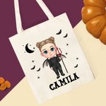 Personalizzato carino personaggio dei cartoni animati pipistrelli vampiro tela Tote Bag con nome Dolcetto o scherzetto Halloween Party Favors regalo p
