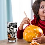 Esqueleto Personalizado Esperando Halloween Calabaza 20oz Nombre Vaso con Tapa Pajita Divertido Halloween Holiday Regalo para la Familia Amigo