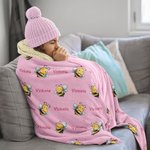 Personalized Cute Bee Soft Throw Blanket with Name Baby Shower Children's Day Birthday Gift for Kids Women Girls