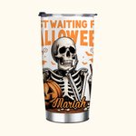 Esqueleto Personalizado Esperando Halloween Calabaza 20oz Nombre Vaso con Tapa Pajita Divertido Halloween Holiday Regalo para la Familia Amigo