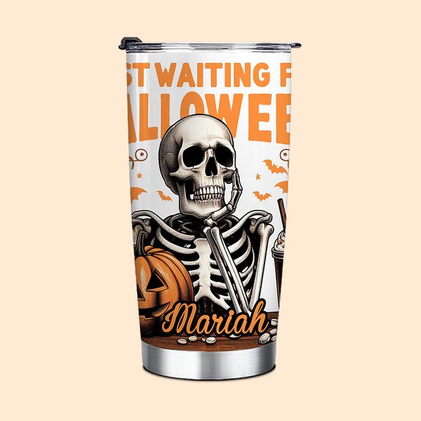 Esqueleto Personalizado Esperando Halloween Calabaza 20oz Nombre Vaso con Tapa Pajita Divertido Halloween Holiday Regalo para la Familia Amigo