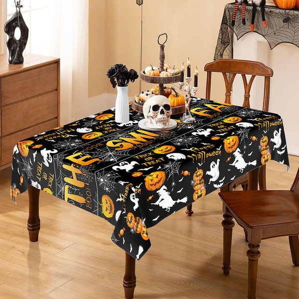 Gepersonaliseerd Trick or Treat Spook Heks Pompoen Spinnenweb Tafelkleed met Tekst Halloween Feestdecoratie Vakantiecadeau voor Familie