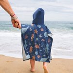 Personalised Shark Octopus Whales Ocean Theme Quick Dry Microfiber Hooded Beach Towel Poncho with Name Summer Travel Essential Gift for Kids
