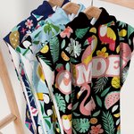Personalized Quick Dry Sand Free Tropical Holiday Flamingos Hooded Beach Towel with Name Birthday Summer Gift for Kid