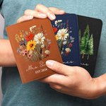 Personalised Pine Tree Wildflower Mr Mrs Leather Passport Holder with Name and Date Wedding Honeymoon Anniversary Gift for Couple Travel Lover