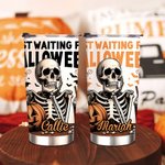 Esqueleto Personalizado Esperando Halloween Calabaza 20oz Nombre Vaso con Tapa Pajita Divertido Halloween Holiday Regalo para la Familia Amigo