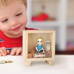 Personalized Cute Cartoon Character Wooden Clear Piggy Bank Money Box with Name Birthday Children's Day Gift for Boys Girls