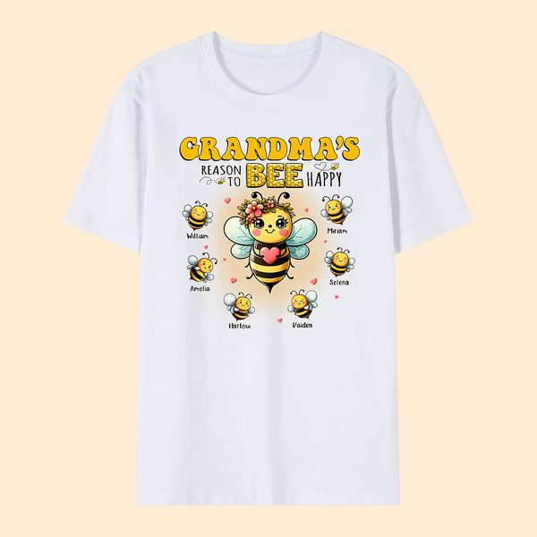 Spersonalizowana wielokolorowa koszulka Cute Bee Family 100% bawełny dla dorosłych dzieci z imionami 1-10 Prezent urodzinowy dla rodziny