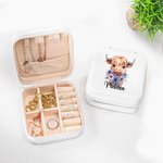 Personlig födelseblomma Highland Cow Bärbart smyckeskrin i läder med namn Födelsedagspresent för kvinnor Highland Cow Lovers