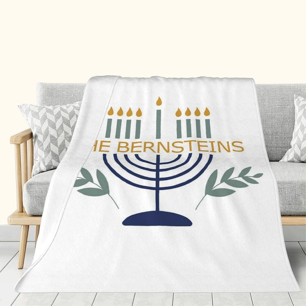 Personalized Hanukkah Menorah Soft Throw Blanket with Text Home Decor Hanukkah Gift for Jewish