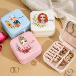 Personalizado portátil de dibujos animados Personajes Joyero de viaje con la flor de nacimiento Cumpleaños Regalo de boda para las mujeres