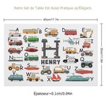 Napperon Personnalisé avec Nom et Initiale Set de Table sur le Thème des Véhicules de Construction Cadeau d'Anniversaire Fête pour Enfants