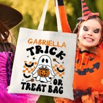 Sac en Toile Personnalisé avec Nom Style Fantôme Citrouille Trick or Treat Cadeau Fête Halloween pour Enfant