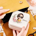 Personalizado portátil de dibujos animados Personajes Joyero de viaje con la flor de nacimiento Cumpleaños Regalo de boda para las mujeres