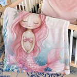 Couverture mensuelle personnalisée rose sirène princesse avec nom Décoration de la chambre d'enfant Cadeau d'anniversaire pour nouveau-né bébé fille