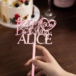 Gepersonaliseerde Glitter Spiegel Acryl Gelukkige Verjaardag Cake Topper met Naam en Hart Leeftijd Verjaardagsfeestje Decoratie Benodigdheden