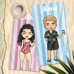 Gepersonaliseerde Oversized Sneldrogende Hawaii Zonsondergang Streep Strandhanddoek met Naam Zomerreis Verjaardagscadeau voor Familie en Vrienden