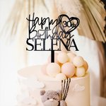 Gepersonaliseerde Glitter Spiegel Acryl Gelukkige Verjaardag Cake Topper met Naam en Hart Leeftijd Verjaardagsfeestje Decoratie Benodigdheden