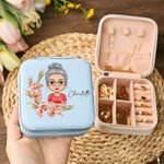 Personalizado portátil de dibujos animados Personajes Joyero de viaje con la flor de nacimiento Cumpleaños Regalo de boda para las mujeres