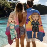 Gepersonaliseerde Oversized Sneldrogende Hawaii Zonsondergang Streep Strandhanddoek met Naam Zomerreis Verjaardagscadeau voor Familie en Vrienden