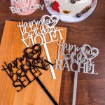 Gepersonaliseerde Glitter Spiegel Acryl Gelukkige Verjaardag Cake Topper met Naam en Hart Leeftijd Verjaardagsfeestje Decoratie Benodigdheden