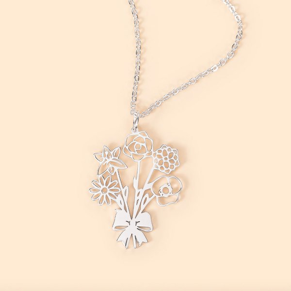 Collier pendentif fleur de naissance avec noeud personnalisé Bijoux de famille Anniversaire Fête des mères Cadeau pour femme