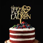 Gepersonaliseerde Glitter Spiegel Acryl Gelukkige Verjaardag Cake Topper met Naam en Hart Leeftijd Verjaardagsfeestje Decoratie Benodigdheden
