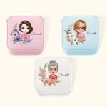 Personalizado portátil de dibujos animados Personajes Joyero de viaje con la flor de nacimiento Cumpleaños Regalo de boda para las mujeres