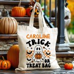 Sac en Toile Personnalisé avec Nom Style Fantôme Citrouille Trick or Treat Cadeau Fête Halloween pour Enfant