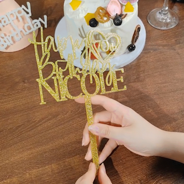 Gepersonaliseerde Glitter Spiegel Acryl Gelukkige Verjaardag Cake Topper met Naam en Hart Leeftijd Verjaardagsfeestje Decoratie Benodigdheden