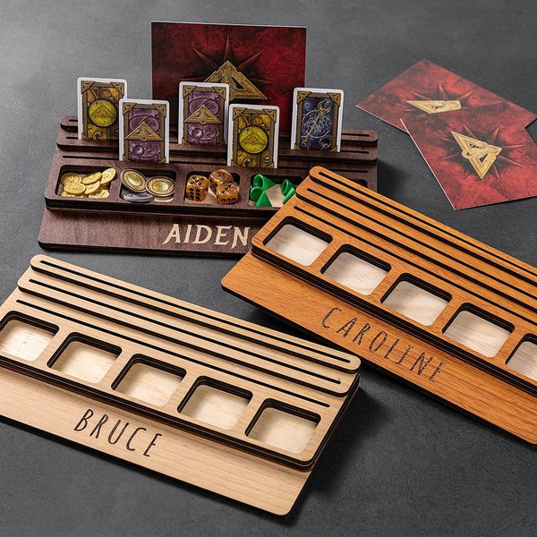 Personalized Tabletop Wooden Board Game Card  Resource Tokens Organizer Tray with Engraved Name Game Night Birthday Party Gift for Game Lover