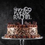 Gepersonaliseerde Glitter Spiegel Acryl Gelukkige Verjaardag Cake Topper met Naam en Hart Leeftijd Verjaardagsfeestje Decoratie Benodigdheden