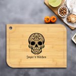 Personalised Sugar Skull Name Wooden Carving Chopping Board with Juice Groove and Grip Day of the Dead Housewarming Gift for Family Friend