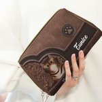 Personalized Cartoon Cat Retro Leather Waterproof Open Wide Makeup Pouch Bag with Name Travel Essentials Birthday Gift for Women Pet Lovers