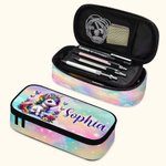 Estuche portalápices grande personalizado con nombre de unicornio de fantasía floral arco iris Regalo de cumpleaños de vuelta al cole para niñas