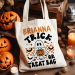 Sac en Toile Personnalisé avec Nom Style Fantôme Citrouille Trick or Treat Cadeau Fête Halloween pour Enfant