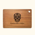 Personalised Sugar Skull Name Wooden Carving Chopping Board with Juice Groove and Grip Day of the Dead Housewarming Gift for Family Friend