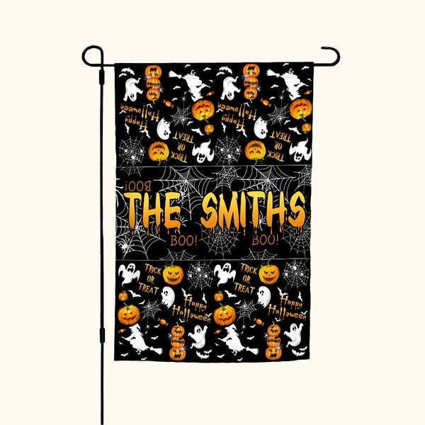 Drapeau de Jardin Personnalisé avec Nom Design Citrouille Décoration de Porche Cadeau d'Halloween pour la Famille Amoureux du Jardinage