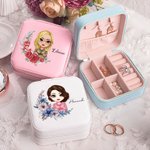 Personalizado portátil de dibujos animados Personajes Joyero de viaje con la flor de nacimiento Cumpleaños Regalo de boda para las mujeres