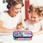Estuche portalápices grande personalizado con nombre de unicornio de fantasía floral arco iris Regalo de cumpleaños de vuelta al cole para niñas