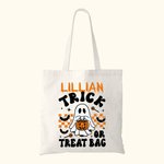 Sac en Toile Personnalisé avec Nom Style Fantôme Citrouille Trick or Treat Cadeau Fête Halloween pour Enfant