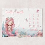 Couverture mensuelle personnalisée rose sirène princesse avec nom Décoration de la chambre d'enfant Cadeau d'anniversaire pour nouveau-né bébé fille