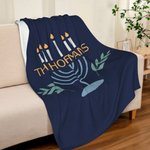 Gepersonaliseerde Chanoeka Menora Zachte Deken met Tekst Home Decor Chanoeka Gift voor Joodse