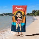 Gepersonaliseerde Oversized Sneldrogende Hawaii Zonsondergang Streep Strandhanddoek met Naam Zomerreis Verjaardagscadeau voor Familie en Vrienden