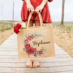 Personlig fødselsblomstkrans Gjenbrukbar jutepose med navn Reisetilbehør Bursdagsgave til kvinner Jenter