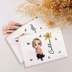 Personalized Multiple Colour Cartoon Character Birth Flower Canvas Makeup Bag with Name Travel Accessories Birthday Bridal Party Gift for Women Girls
